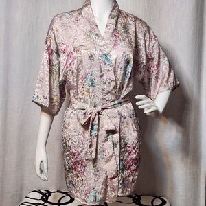Vintage Sleep Solutions Lingerie Robe Floral Satiny Midi Length Large Read